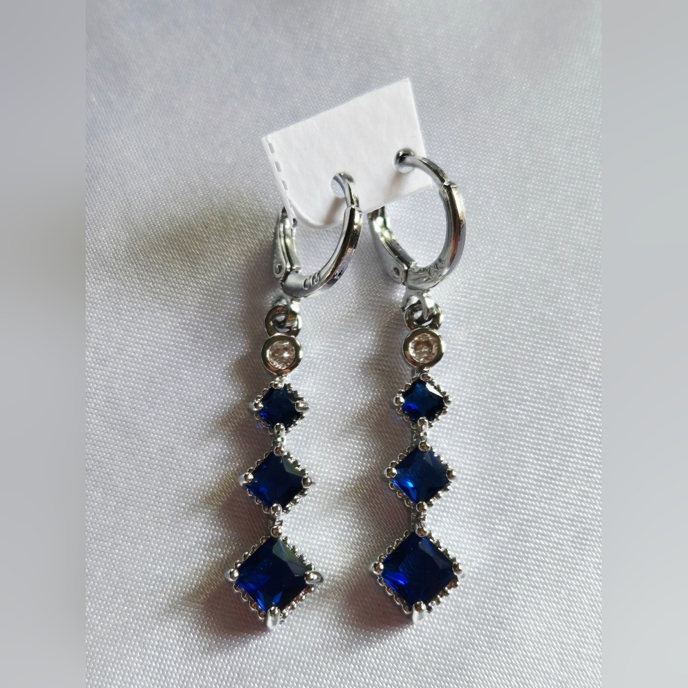 Pretty Bird Royal Blue and Silver Dangle Earrings